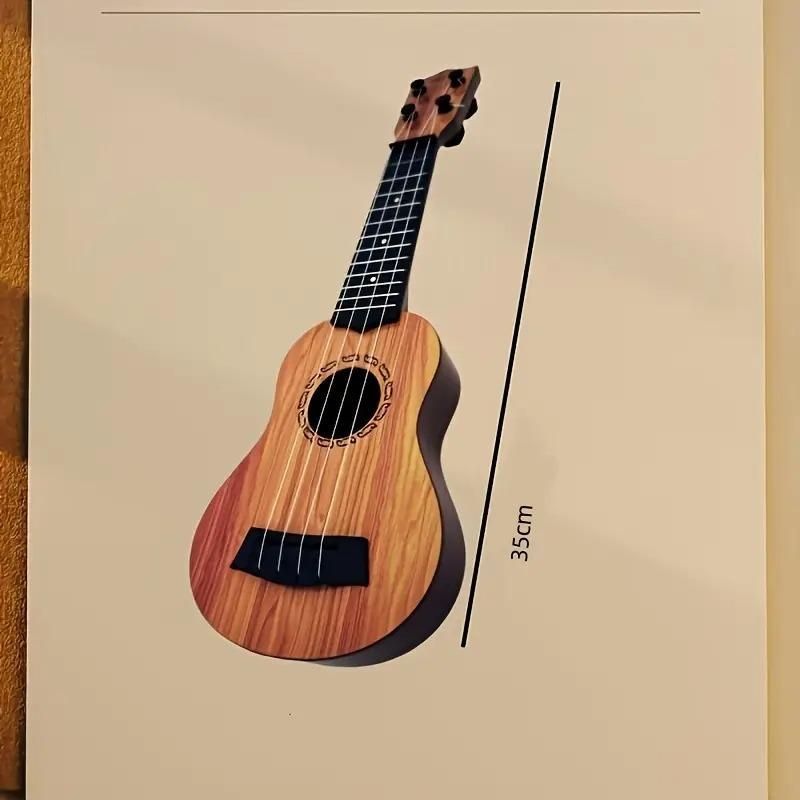 Mini Wooden Finish Plastic Guitar Music Instrument with 4 strings Clear sound